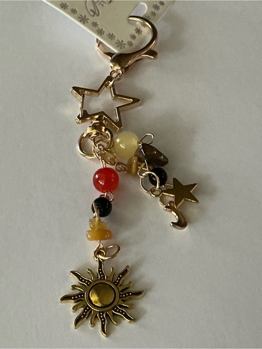 Gold Sun Charm Dangle Earrings with Multicolor Beads